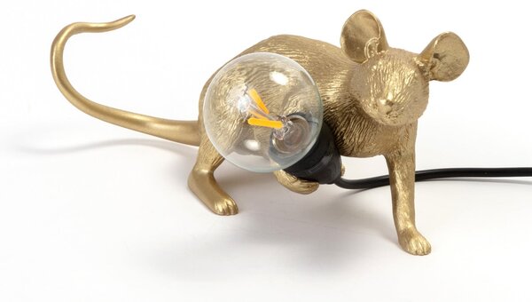 SELETTI Lampa Mouse LED bec decorativ USB orizontal auriu, Auriu / Alamă, Camera de zi / sufragerie, Plastic, Design