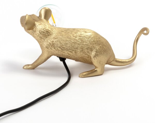 SELETTI Lampa Mouse LED bec decorativ USB orizontal auriu, Auriu / Alamă, Camera de zi / sufragerie, Plastic, Design