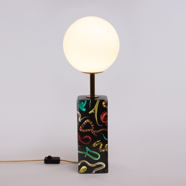 SELETTI Lampă de masă LED Toiletpaper motiv șarpe, reglabil, Negru, Camera de zi / sufragerie, Ceramică, Design