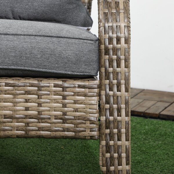 Outsunny Scaun de Grădină din Ratan, Scaun de Exterior cu Cotiere, Perne și Spătar Înalt Curbat, 64x80x90 cm, Gri | Aosom Romania