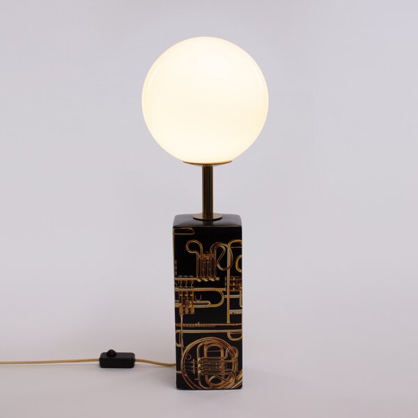 SELETTI Lampă de masă LED Toiletpaper motiv trompetă, reglabil, Negru, Camera de zi / sufragerie, Ceramică, Design