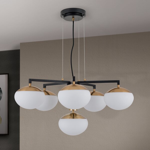 ORION Lampă suspendată Josephine, 6 becuri, reglabil, Auriu / Alamă, Camera de zi / sufragerie, Metal