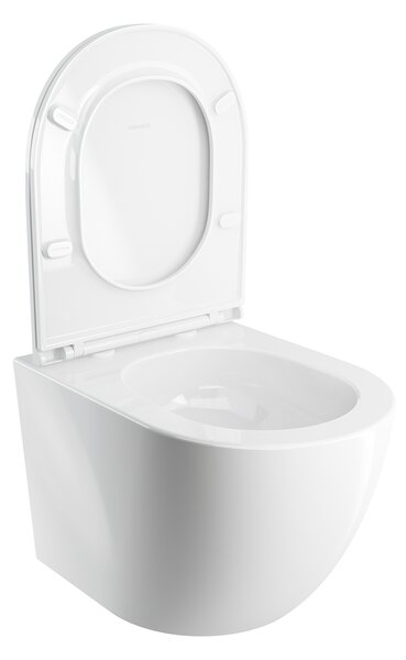 Omnires Ottawa vas wc cu capac soft-close agăţat fără margine cu spălare turbionară alb lucios OTTAWASPMWBP
