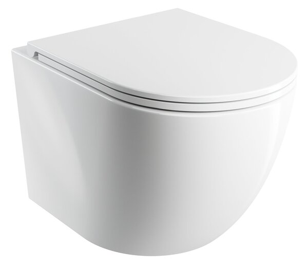 Omnires Ottawa vas wc cu capac soft-close agăţat fără margine cu spălare turbionară alb lucios OTTAWASPMWBP