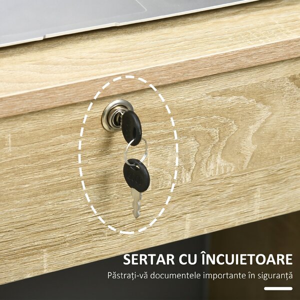 HOMCOM Birou Cameră sau Office Lemn cu 2 Sertare și 2 Chei, 110x50x76 cm, Stejar | Aosom Romania