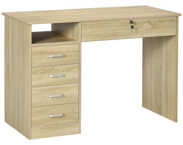 HOMCOM Birou Cameră sau Office Lemn cu 2 Sertare și 2 Chei, 110x50x76 cm, Stejar | Aosom Romania