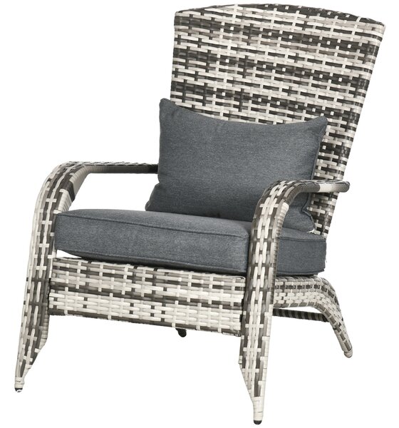 Outsunny scaun din Rachita tip Adirondack pentru Gradina, Scaune de Exterior din Ratan, Perne Moi, Spatar Inalt Curbat si Cotiera, Gri