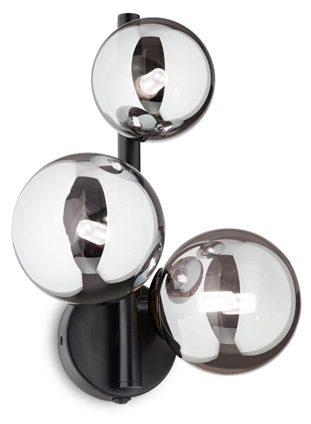 IDEAL LUX Aplică Perlage negru/gri fum, cu 3 becuri, Negru, Camera de zi / sufragerie, Metal