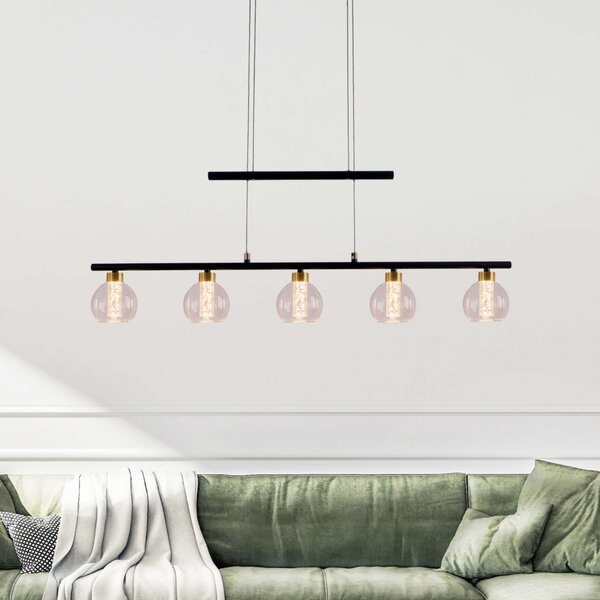 Näve Lampă suspendată LED alamă, 5 becuri, reglabilă, reglabil, Negru, Camera de zi / sufragerie, Metal