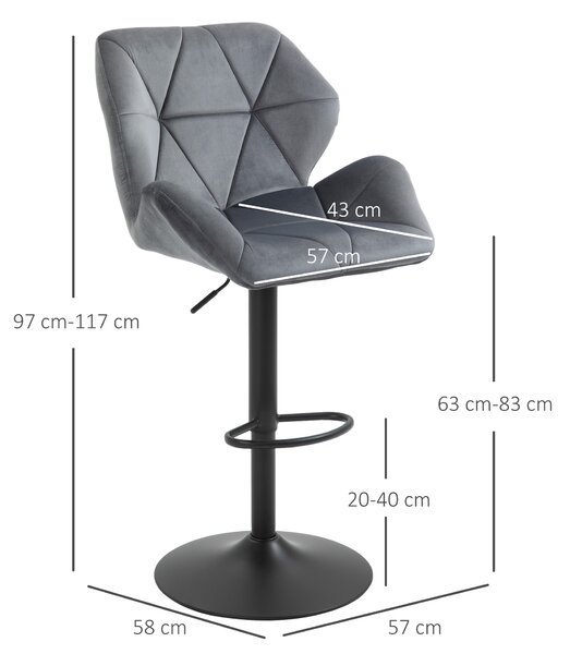HOMCOM Set de 2 Scaune de Bar Sau Bucătărie cu Design Geometric, Gri | Aosom Romania
