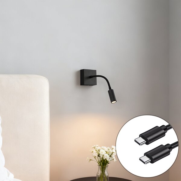 Lampă de perete modernă neagră cu LED, reîncărcabilă și cu dimmer - Harper