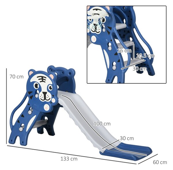 AIYAPLAY Tobogan din Plastic de Interior 2 în 1 pentru Copii cu Coș de Baschet, 70x133x60 cm, Albastru | Aosom Romania