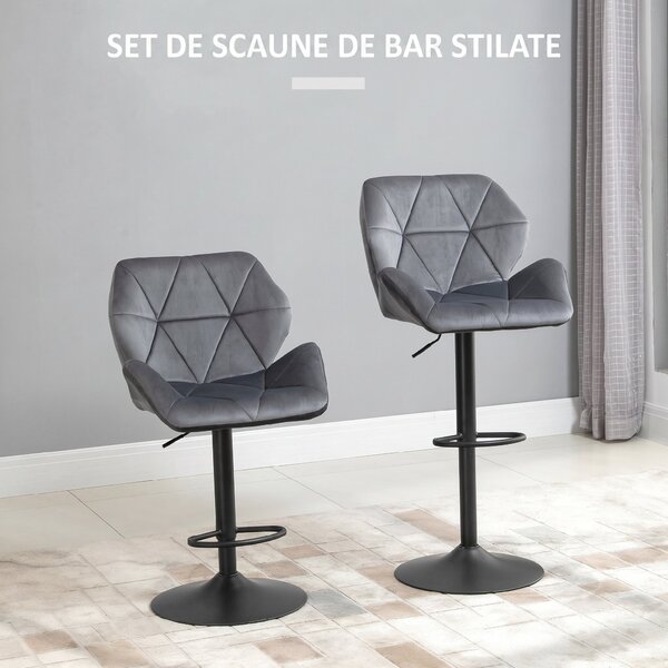 HOMCOM Set de 2 Scaune de Bar Sau Bucătărie cu Design Geometric, Gri | Aosom Romania