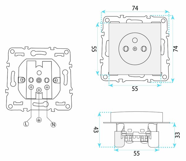 Priză simplă cu împământare OSTE JNH001-G Grey