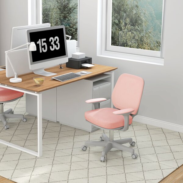 Vinsetto Scaun Birou Roz Respirabil cu Inaltime Reglabila Scaun Rabatabil cu 5 Roti cu Inclinare 55x48x82.5-94.5 cm | Aosom Romania