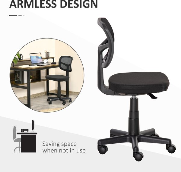Vinsetto Scaun Ergonomic de Birou din Plasă, Fără Cotiere, Înălțime Ajustabilă, Negru | Aosom Romania