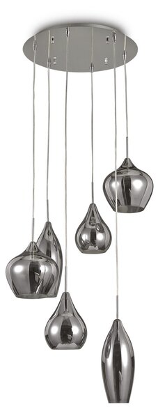 IDEAL LUX Ideal Lux Soft lampă suspendată 6 becuri crom/fum, reglabil, Gri, Camera de zi / sufragerie, Sticlă