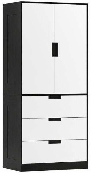 HOMCOM Dulap pentru Dormitor cu 2 Uși cu Închidere Amortizată, 3 Sertare, PAL, 80x50x180 cm, Alb și Negru | Aosom Romania