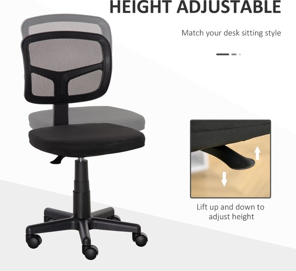 Vinsetto Scaun Ergonomic de Birou din Plasă, Fără Cotiere, Înălțime Ajustabilă, Negru | Aosom Romania