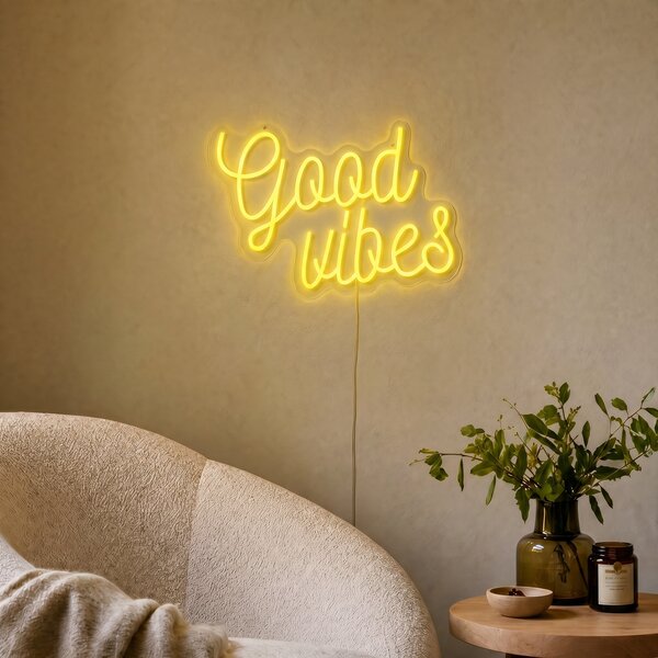 Lumină de perete neon galbenă cu LED inclus - Good Vibes
