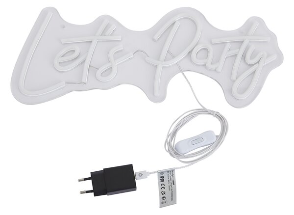 Lampă de perete neon albă cu LED inclus - Let's Party