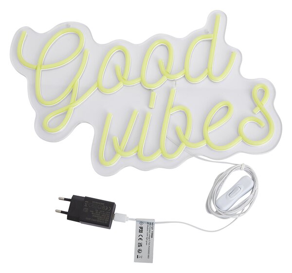 Lumină de perete neon galbenă cu LED inclus - Good Vibes