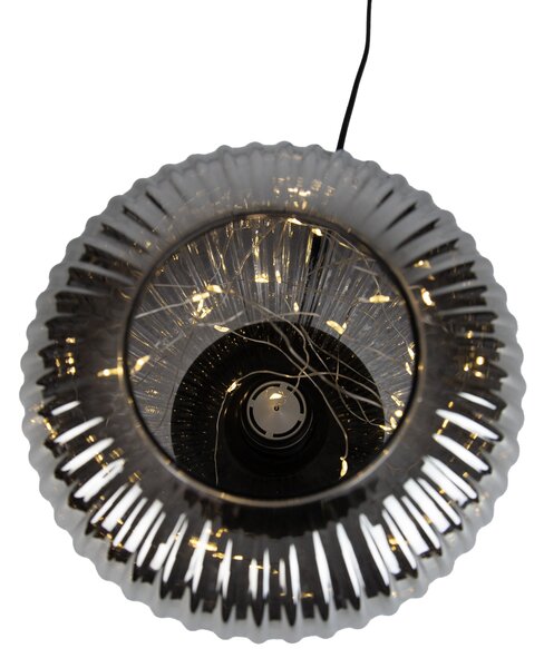 Lampă de masă Art Deco neagră cu sticlă fumurie, incl. cablu de lumină E27 - Karel