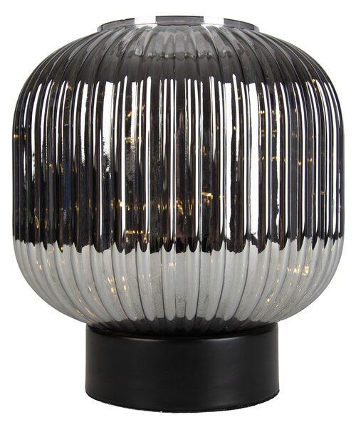 Lampă de masă Art Deco neagră cu sticlă fumurie, incl. cablu de lumină E27 - Karel