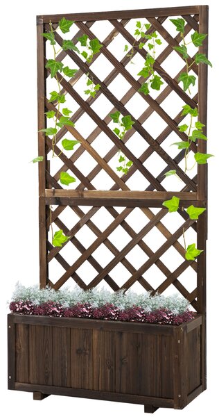 Outsunny Jardiniere de Exterior cu Spalier Grilaj pentru Plante Cataratoare si Ghiveci, Jardiniera din Lemn de Brad Durabil, 72.5x31.5x149.5 cm