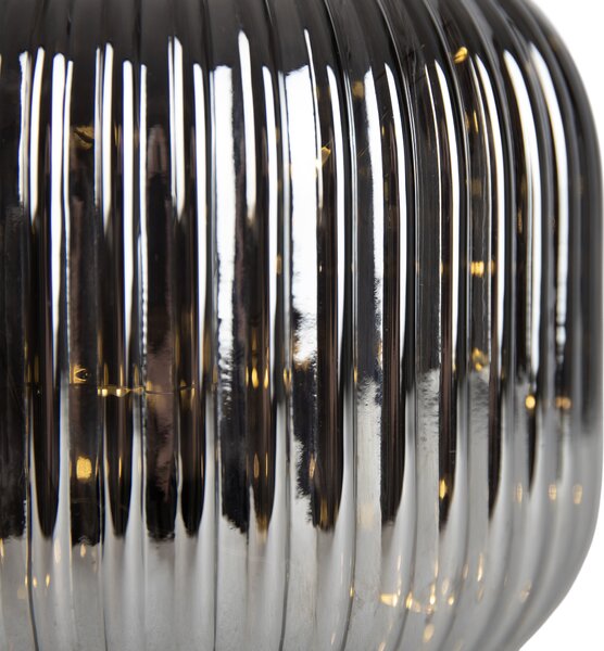Lampă de masă Art Deco neagră cu sticlă fumurie, incl. cablu de lumină E27 - Karel
