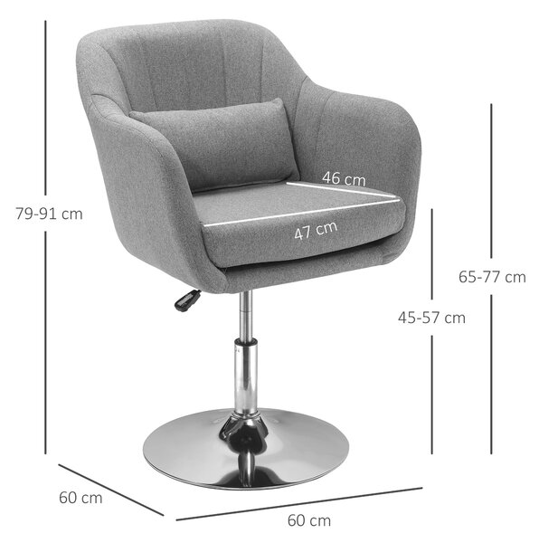 HOMCOM Scaun Pivotant la 360° cu Inaltime Reglabila din Material Respirabil, Scaun Modern cu Perna, Suport Lombar si Cotiere, 60x60x79-91 cm, Gri