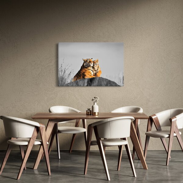 Tablou - Tigroaica cu pui, versiunea alb-negru (90x60 cm)
