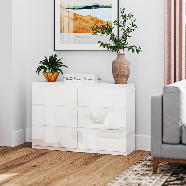 HOMCOM Comodă cu 6 Sertare din PAL, pentru Dormitor, Design Modern și Multifuncțional, 112x34x75 cm, Alb | Aosom Romania