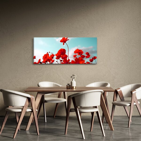 Tablou - Câmp cu flori roșu deschis (120x50 cm)