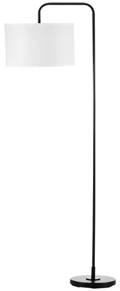 HOMCOM Lampadar Arcuit cu Abajur din Tesatura Efect In, Lampa Moderna din Otel cu Intrerupator de Picior, 64x38x163.5 cm, Alba si Neagra