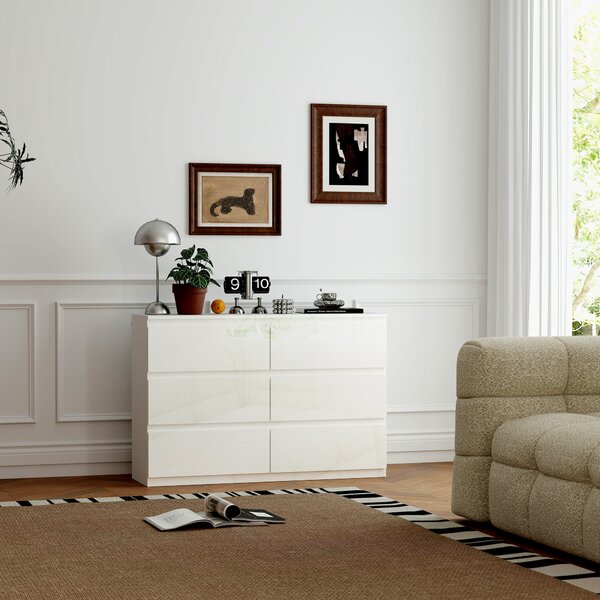HOMCOM Comodă cu 6 Sertare din PAL, pentru Dormitor, Design Modern și Multifuncțional, 112x34x75 cm, Alb | Aosom Romania