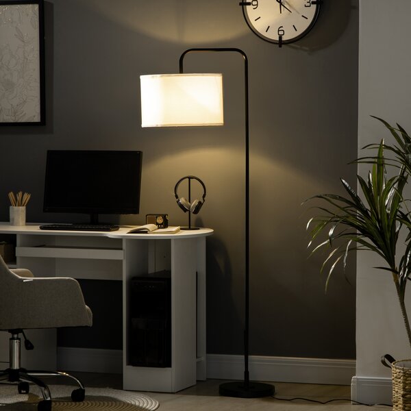 Homcom Lampadar Arcuit, Design Modern cu Abajur din Țesătură și Structură din Oțel, 64x38x163.5 cm, Alba și Neagră, pentru Interior | Aosom Romania