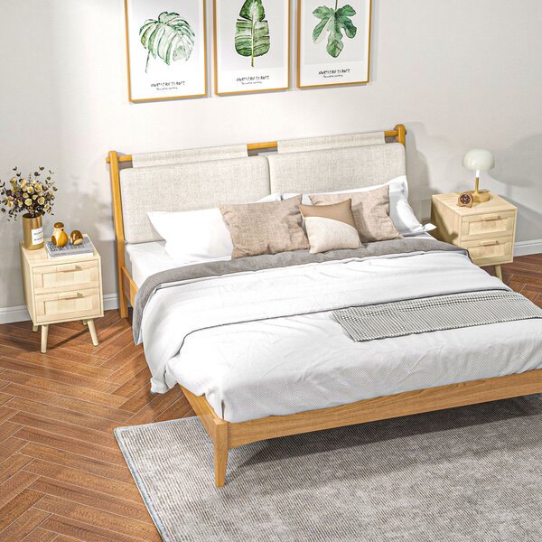 HOMCOM Set 2 Noptiere Boho Elegante, Mobilier Dormitor cu 2 Sertare, 40x40x56cm, Lemn Natural | Aosom Romania