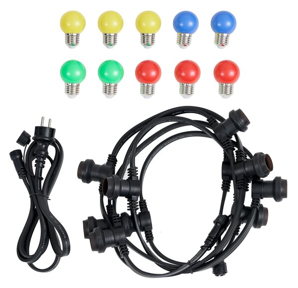 Ghirlandă luminoasă neagră conectabilă cu priză, 6m, incluzând 10 lumini multicolore E27 IP65 - Lubber
