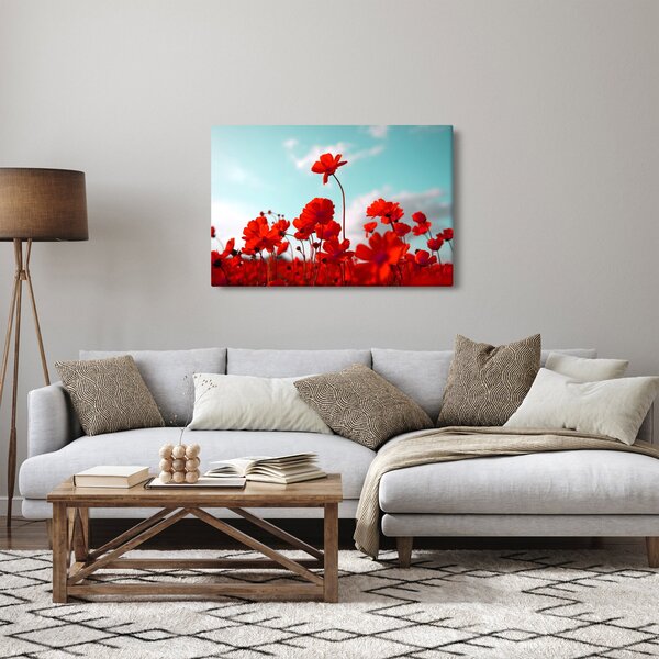 Tablou - Câmp cu flori roșu deschis (90x60 cm)