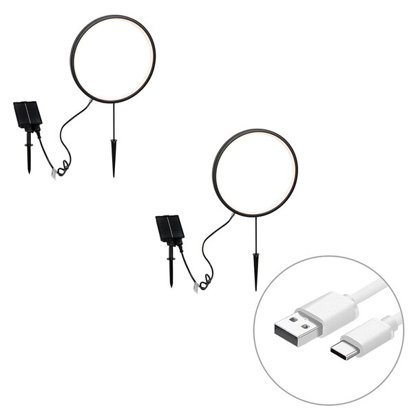 Set 2 x Spoturi solitare negre 60cm cu LED reîncărcabil și solar IP65 - Adalind