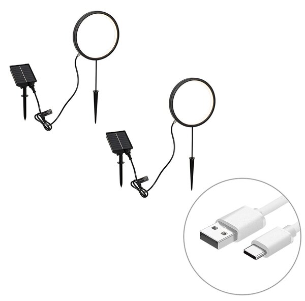 Set 2 spoturi solitare negre 50cm cu LED reîncărcabil și solar IP65 - Adalind