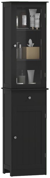 Kleankin Coloană Baie economisitoare de spațiu cu dulăpior, sertar și rafturi din MDF, 40x27x171.5cm, Negru | Aosom Romania