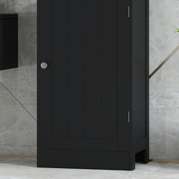 Kleankin Coloană Baie economisitoare de spațiu cu dulăpior, sertar și rafturi din MDF, 40x27x171.5cm, Negru | Aosom Romania