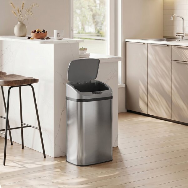 HOMCOM Coș de gunoi cu senzor 48L, închidere lentă, suprafață antiamprentă, din inox, argintiu | Aosom Romania