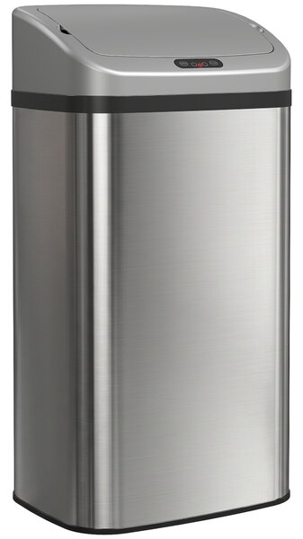 HOMCOM Coș de gunoi cu senzor 48L, închidere lentă, suprafață antiamprentă, din inox, argintiu | Aosom Romania