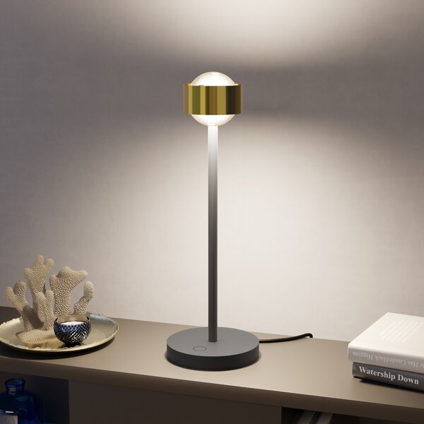 Top Light Puk! 80 Eye Table LED lentile mate, alamă/negru, reglabil, Auriu / Alamă, Camera de zi / sufragerie, Metal, Modern