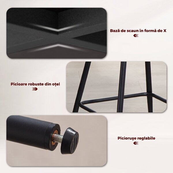 HOMCOM Set 2 Scaune de Bar din Chenille, 68 cm, cu Spătar și Suport pentru Picioare, Cadru din Oțel, Bej | Aosom Romania