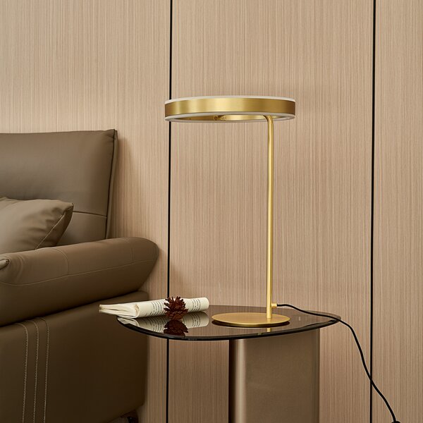 Lucande LED lampă de masă Yekta, culoare alamă, 59 cm, dimabil, reglabil, Auriu / Alamă, Camera de zi / sufragerie, Metal, Design