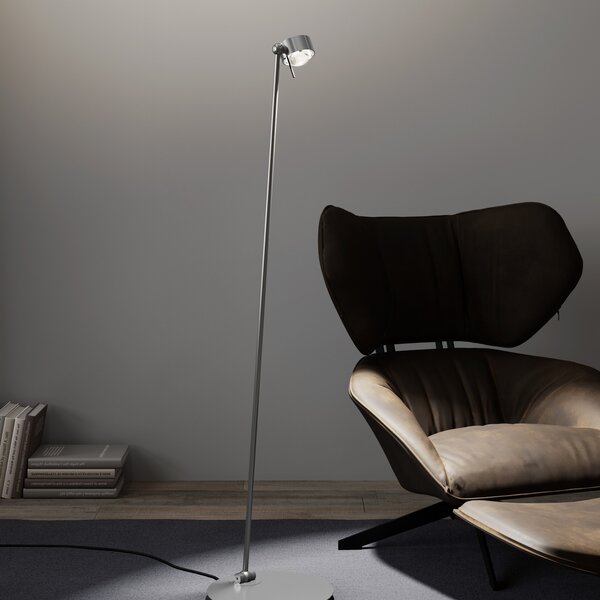 Top Light Puk! 80 Floor LED lentile clare/mate, crom mat, reglabil, Gri, Camera de zi / sufragerie, Metal, Modern